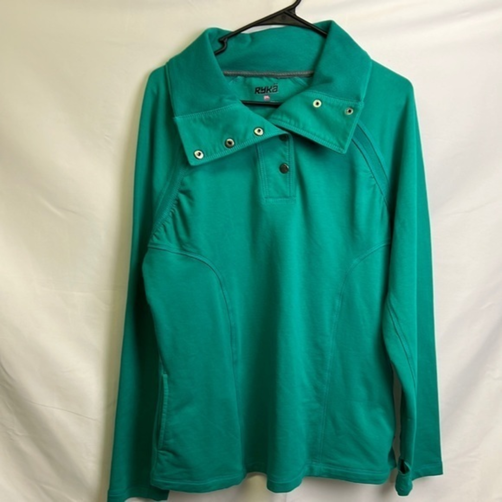 Ryka Pullover Women Sz 2XL Athletic High Neck 1/4 Snap Button Cotton Blend Green